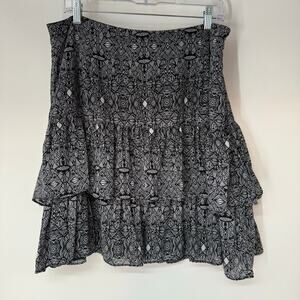 City Chic Rumba Mini Skirt Womens XS 14 Black White Geometric Ruffle Tiered Hem